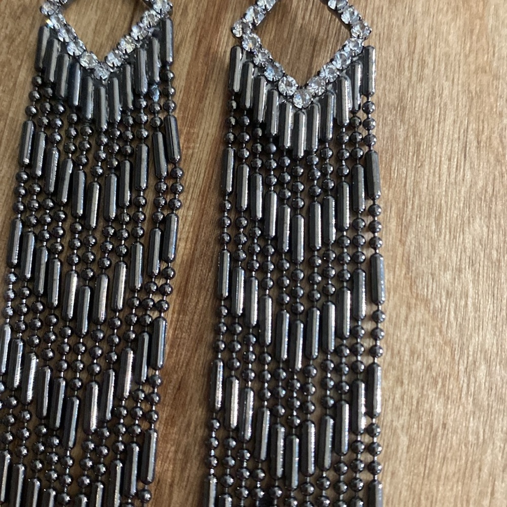 Gunmetal Black Rhinestone Hanging Earrings New - Picture 5 of 8